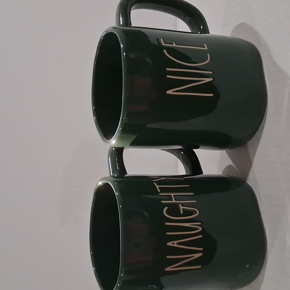 Rae Dunn Naughty and Nice Green Ceramic Mug Set